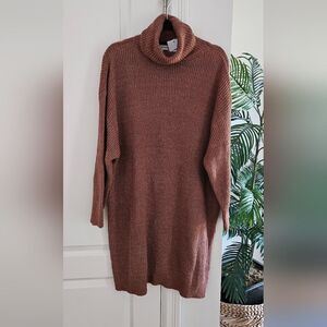 24 Colours Cozy Brown Turtleneck Sweater Dress